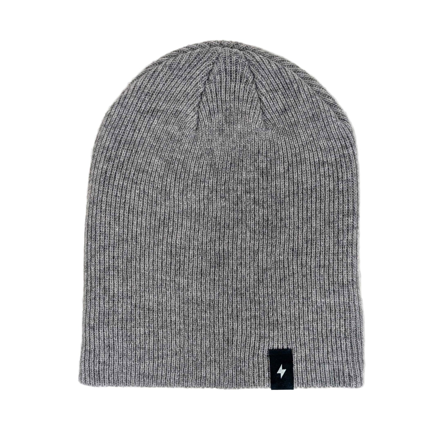 Gray knit beanie with a azure logo tag on a white background