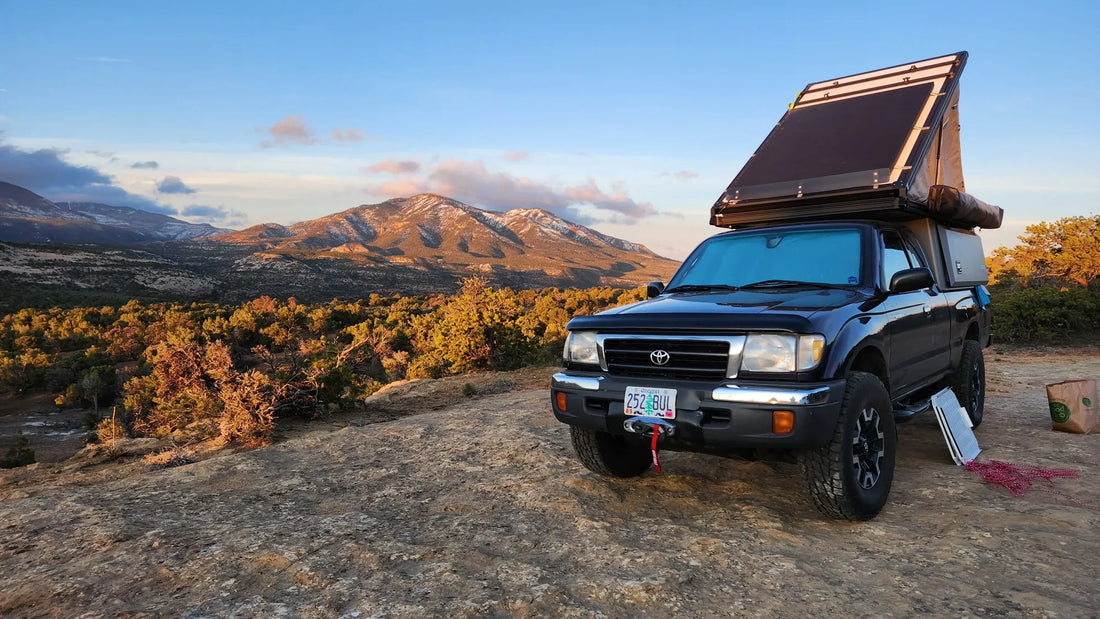 1998 Toyota Tacoma with X1 Camper in the backcountry.