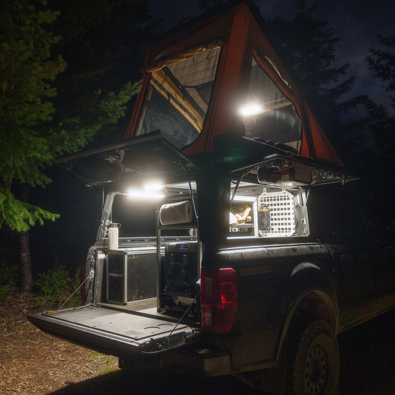 Super Pacific X1 truck camper with lighting kit.