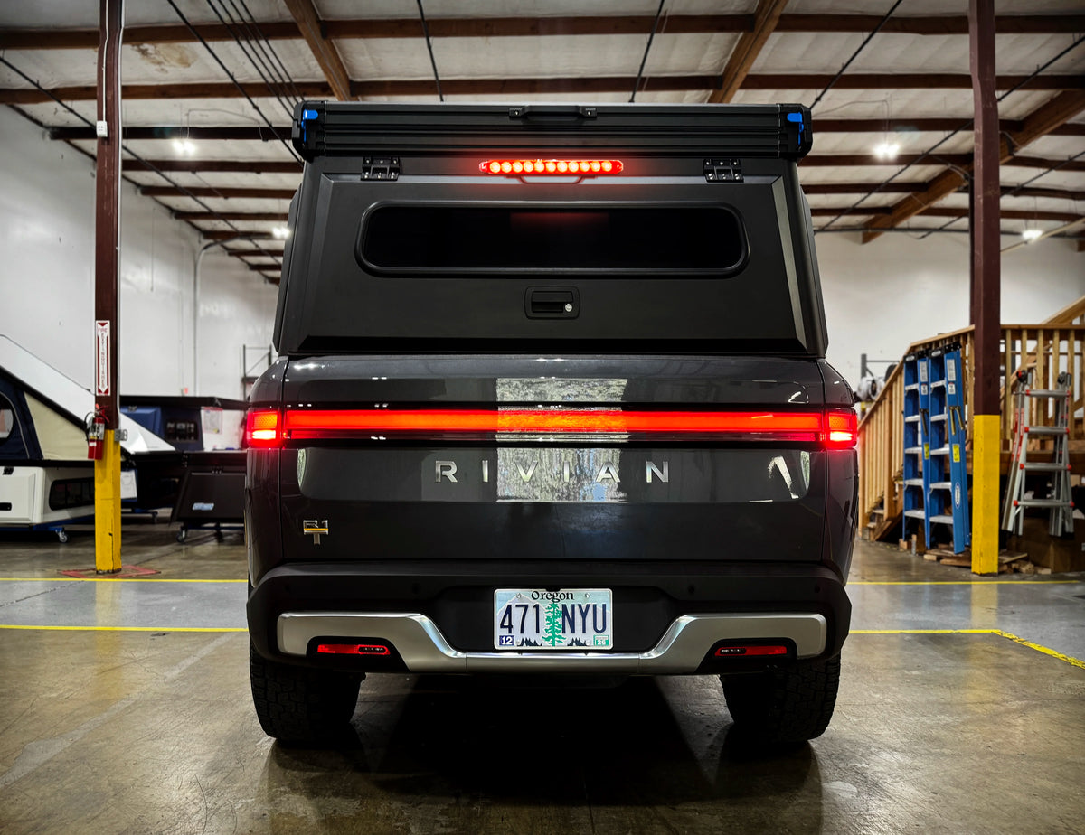 Integrated brake light on Super Pacific X1 camper for Rivian R1T