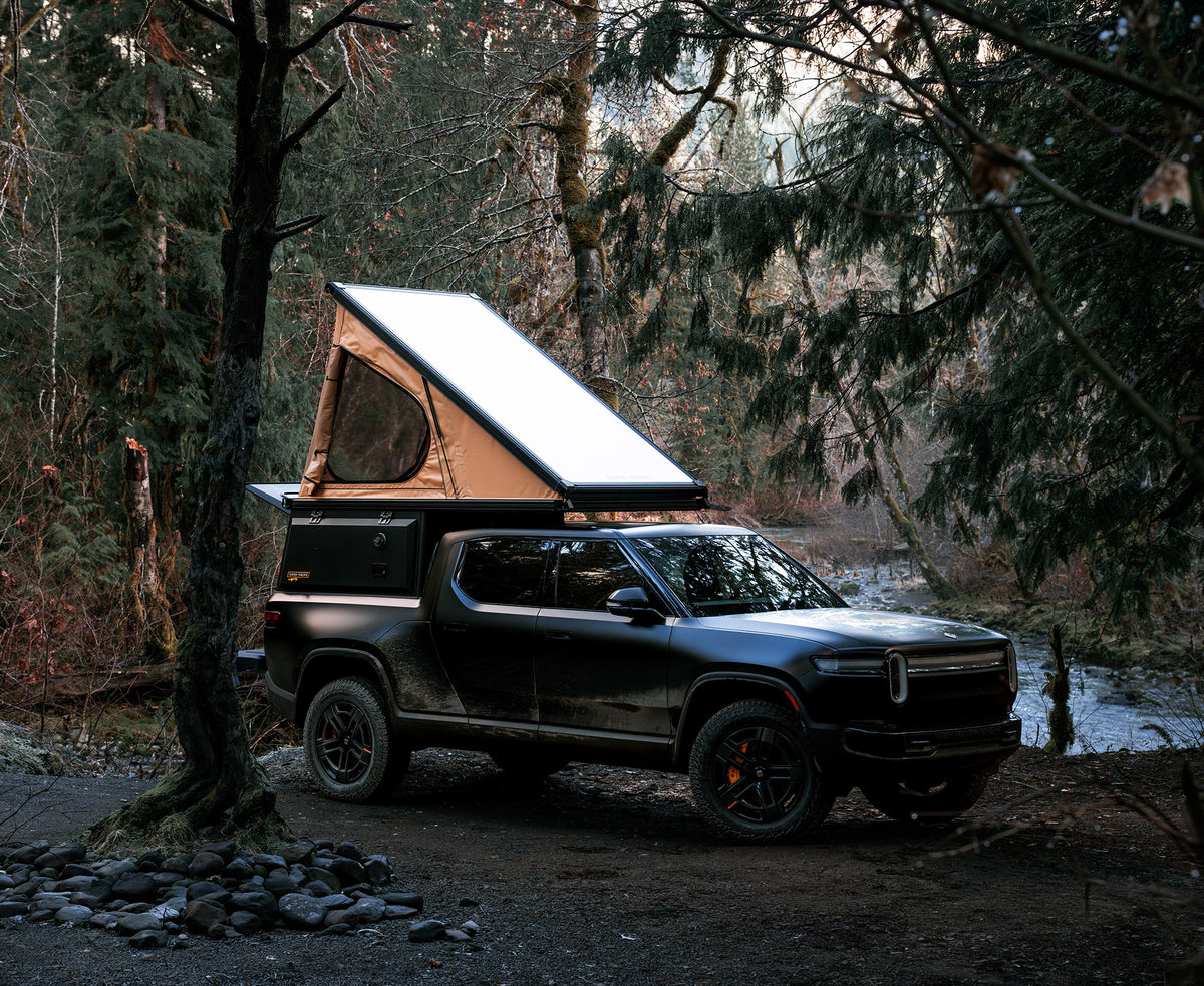 Super Pacific X1 pop-up camper deployed on a Rivian R1T