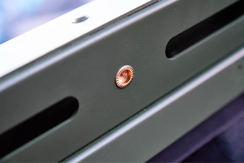 Close-up picture of M6 threaded insert on inside of X1 Camper.